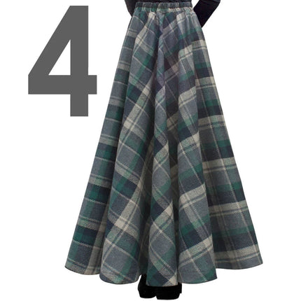 TIYIHAILEY-Women's Long Maxi Thick A-line Skirts, Elastic Waist, Plaid Woolen Skirts, Warm with Pocket, Winter, New Custom Made PlatiNum