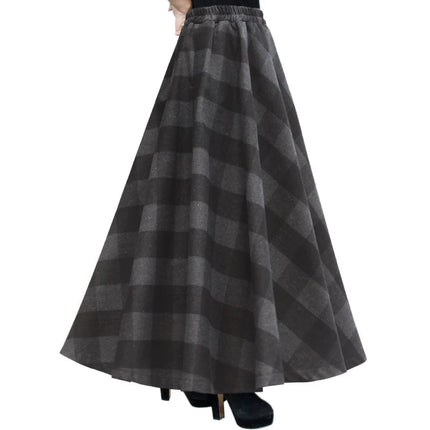 TIYIHAILEY-Women's Long Maxi Thick A-line Skirts, Elastic Waist, Plaid Woolen Skirts, Warm with Pocket, Winter, New Custom Made PlatiNum