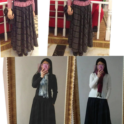 TIYIHAILEY-Women's Long Maxi Thick A-line Skirts, Elastic Waist, Plaid Woolen Skirts, Warm with Pocket, Winter, New Custom Made PlatiNum