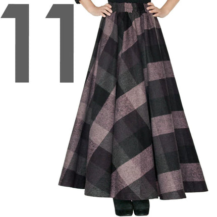 TIYIHAILEY-Women's Long Maxi Thick A-line Skirts, Elastic Waist, Plaid Woolen Skirts, Warm with Pocket, Winter, New Custom Made PlatiNum