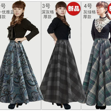 TIYIHAILEY-Women's Long Maxi Thick A-line Skirts, Elastic Waist, Plaid Woolen Skirts, Warm with Pocket, Winter, New Custom Made PlatiNum