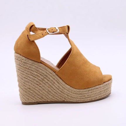 Soraia Shoes, Jute Wedge Sandals, Platform Sandals, Jute and ANEL Sandals for Women, Summer 2023, High Wedges with Ankle Closure, Wedges with Buckle Closure, wedges with the tip uncovered PlatiNum