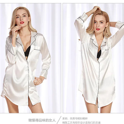 Camicia da notte a maniche lunghe da notte camicia da notte in raso con bottoni sul davanti pigiama per donna