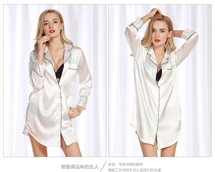 Camicia da notte a maniche lunghe da notte camicia da notte in raso con bottoni sul davanti pigiama per donna