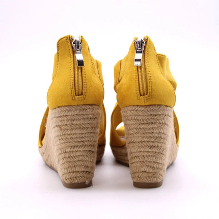 Soraia shoes Women's Suede Sandals with Wedge and zipper on the Heel, zipper Sandals, zipper, Heel and Toe, Young Fashion, Summer. PlatiNum