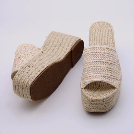 Soraia Shoes Women's Platform Sneakers Open Toe and Open Heel Wedge Sandals Summer High Heel Espadrilles Jute Shoes Summer Fashion Young Fashion PlatiNum