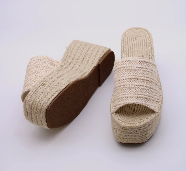 Soraia Shoes Women's Platform Sneakers Open Toe and Open Heel Wedge Sandals Summer High Heel Espadrilles Jute Shoes Summer Fashion Young Fashion PlatiNum