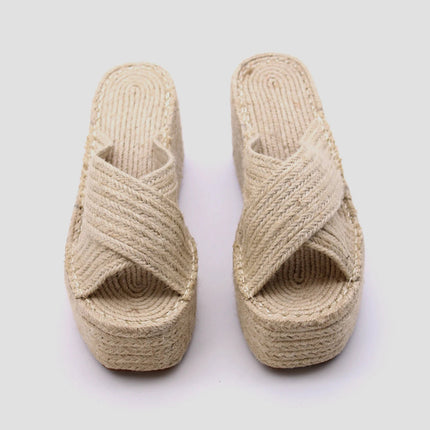 Soraia Shoes Women's Platform Sneakers Open Toe and Open Heel Wedge Sandals Summer High Heel Espadrilles Jute Shoes Summer Fashion Young Fashion PlatiNum