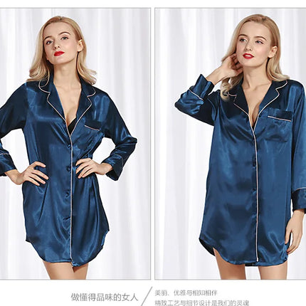 Camicia da notte a maniche lunghe da notte camicia da notte in raso con bottoni sul davanti pigiama per donna