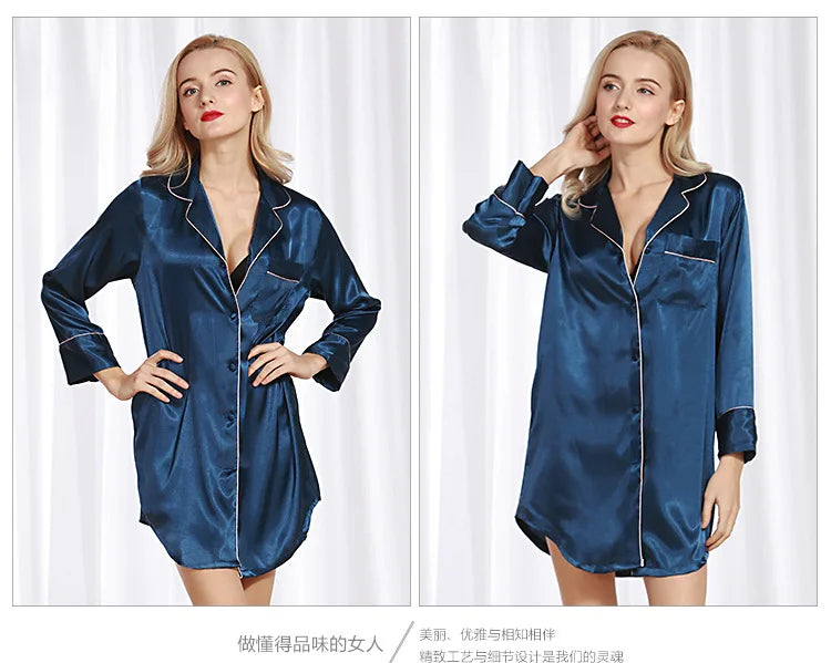 Camicia da notte a maniche lunghe da notte camicia da notte in raso con bottoni sul davanti pigiama per donna