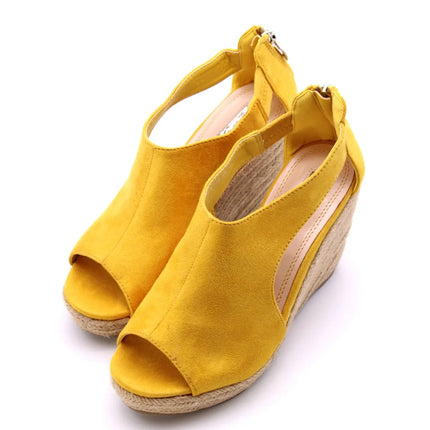 Soraia shoes Women's Suede Sandals with Wedge and zipper on the Heel, zipper Sandals, zipper, Heel and Toe, Young Fashion, Summer. PlatiNum