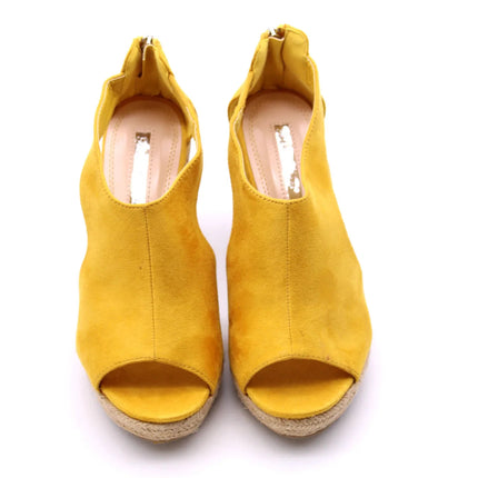 Soraia shoes Women's Suede Sandals with Wedge and zipper on the Heel, zipper Sandals, zipper, Heel and Toe, Young Fashion, Summer. PlatiNum
