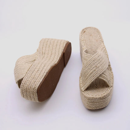Soraia Shoes Women's Platform Sneakers Open Toe and Open Heel Wedge Sandals Summer High Heel Espadrilles Jute Shoes Summer Fashion Young Fashion PlatiNum