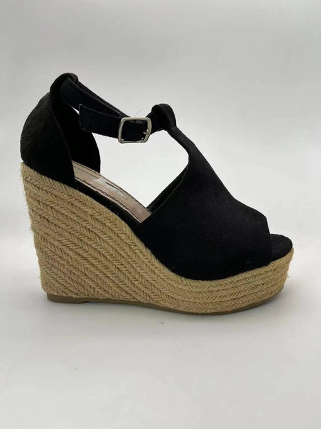 Soraia Shoes, Jute Wedge Sandals, Platform Sandals, Jute and ANEL Sandals for Women, Summer 2023, High Wedges with Ankle Closure, Wedges with Buckle Closure, wedges with the tip uncovered PlatiNum