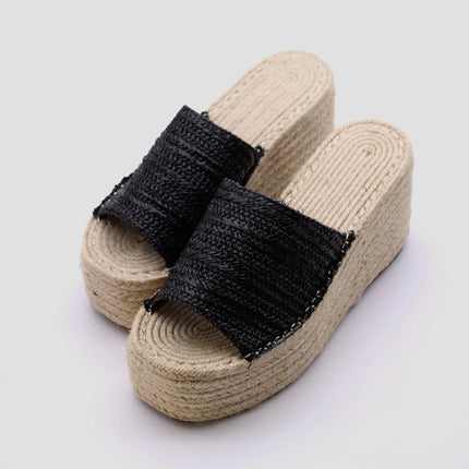 Soraia Shoes Women's Platform Sneakers Open Toe and Open Heel Wedge Sandals Summer High Heel Espadrilles Jute Shoes Summer Fashion Young Fashion PlatiNum