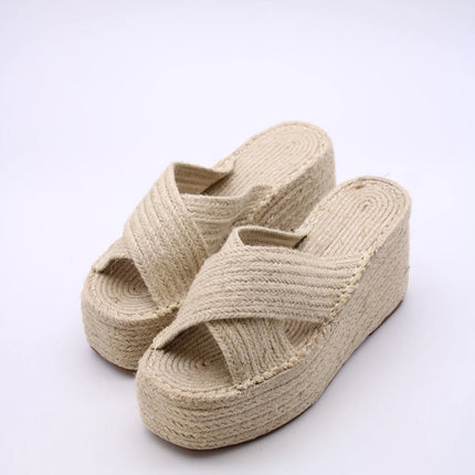 Soraia Shoes Women's Platform Sneakers Open Toe and Open Heel Wedge Sandals Summer High Heel Espadrilles Jute Shoes Summer Fashion Young Fashion PlatiNum