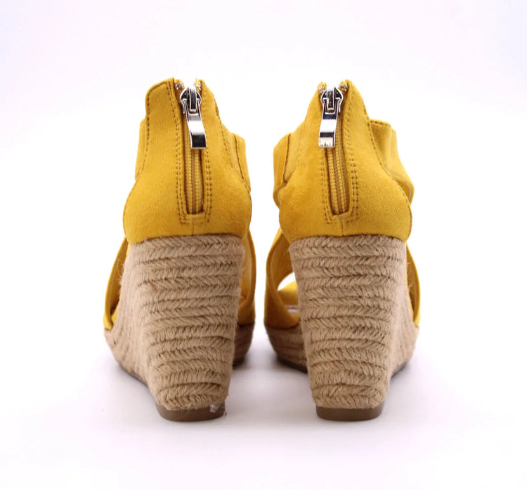 Soraia shoes Women's Suede Sandals with Wedge and zipper on the Heel, zipper Sandals, zipper, Heel and Toe, Young Fashion, Summer. PlatiNum