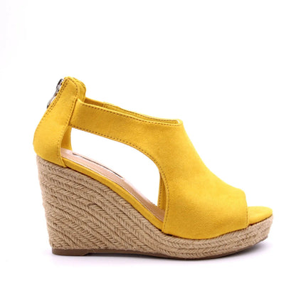 Soraia shoes Women's Suede Sandals with Wedge and zipper on the Heel, zipper Sandals, zipper, Heel and Toe, Young Fashion, Summer. PlatiNum