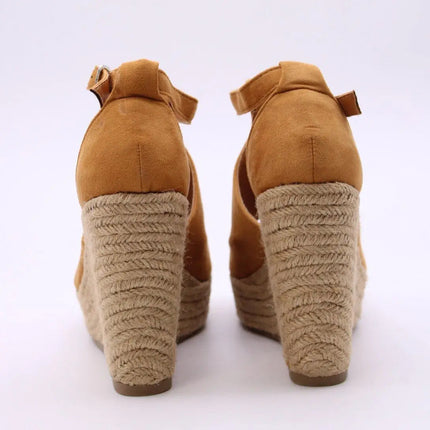 Soraia Shoes, Jute Wedge Sandals, Platform Sandals, Jute and ANEL Sandals for Women, Summer 2023, High Wedges with Ankle Closure, Wedges with Buckle Closure, wedges with the tip uncovered PlatiNum