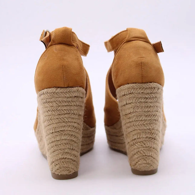 Soraia Shoes, Jute Wedge Sandals, Platform Sandals, Jute and ANEL Sandals for Women, Summer 2023, High Wedges with Ankle Closure, Wedges with Buckle Closure, wedges with the tip uncovered PlatiNum