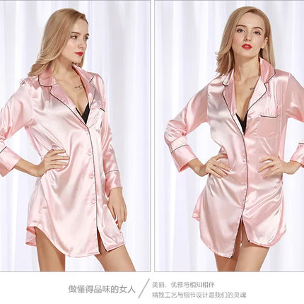 Camicia da notte a maniche lunghe da notte camicia da notte in raso con bottoni sul davanti pigiama per donna
