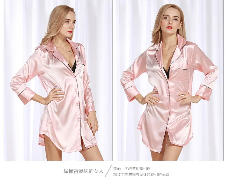 Camicia da notte a maniche lunghe da notte camicia da notte in raso con bottoni sul davanti pigiama per donna