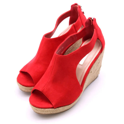 Soraia shoes Women's Suede Sandals with Wedge and zipper on the Heel, zipper Sandals, zipper, Heel and Toe, Young Fashion, Summer. PlatiNum