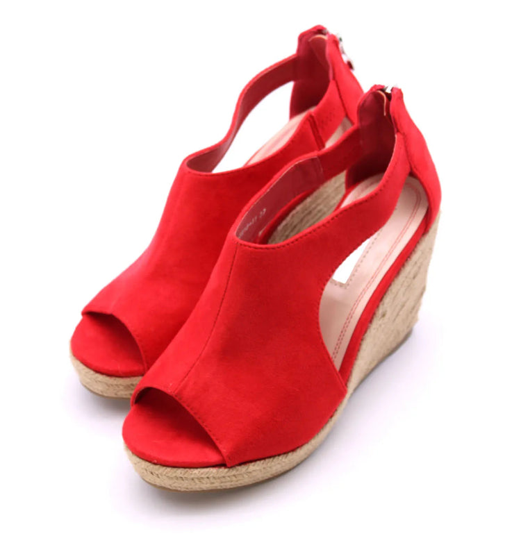 Soraia shoes Women's Suede Sandals with Wedge and zipper on the Heel, zipper Sandals, zipper, Heel and Toe, Young Fashion, Summer. PlatiNum