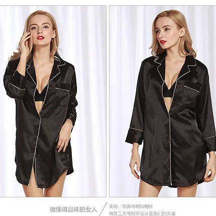 Camicia da notte a maniche lunghe da notte camicia da notte in raso con bottoni sul davanti pigiama per donna