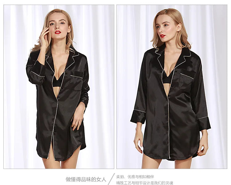 Camicia da notte a maniche lunghe da notte camicia da notte in raso con bottoni sul davanti pigiama per donna