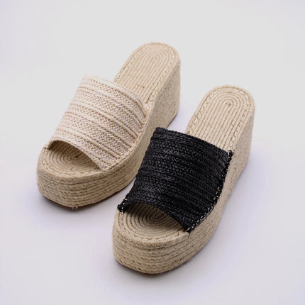 Soraia Shoes Women's Platform Sneakers Open Toe and Open Heel Wedge Sandals Summer High Heel Espadrilles Jute Shoes Summer Fashion Young Fashion PlatiNum
