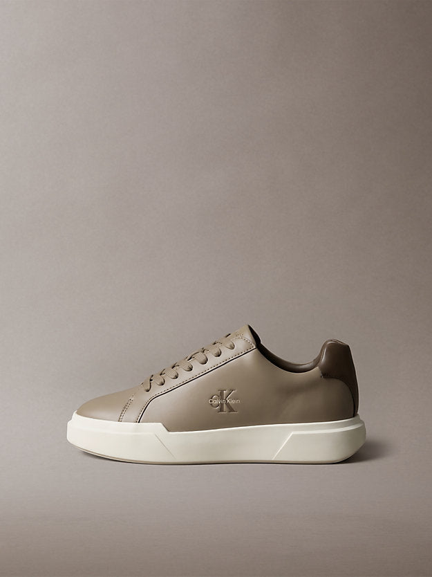 chunky sneakers ad alta trazione e resistenza in pelle desert taupe/mocha da uomini calvin klein