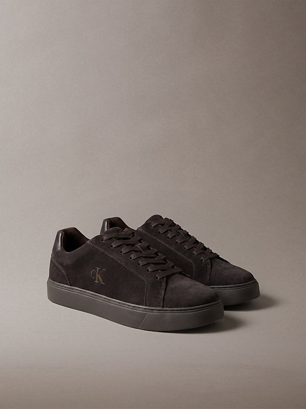 ck baseline - sneakers in camoscio con logo fudge/turkish coffee da uomini calvin klein