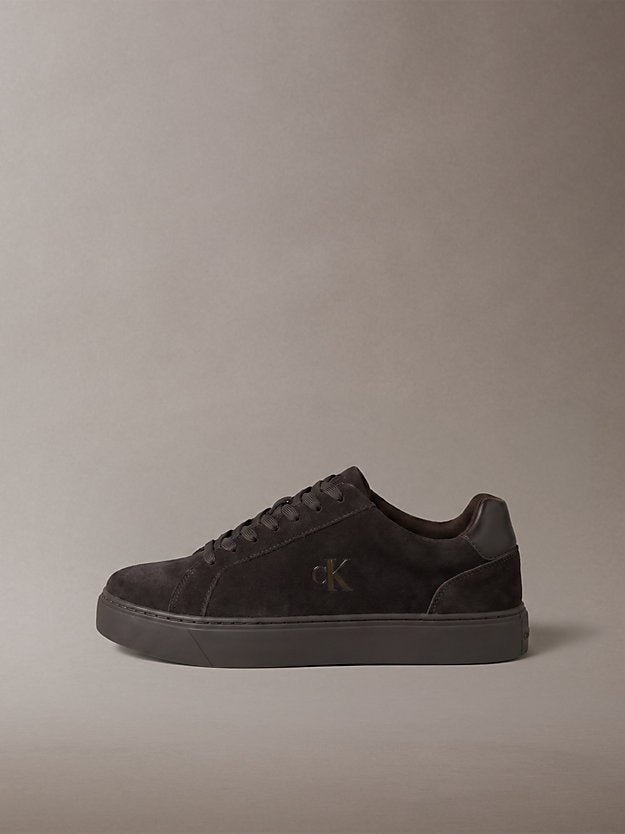 ck baseline - sneakers in camoscio con logo fudge/turkish coffee da uomini calvin klein