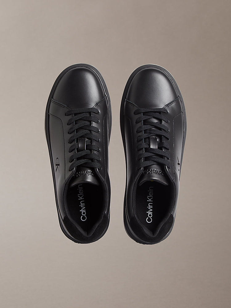 ck baseline - sneakers in pelle con logo triple black/black da uomini calvin klein