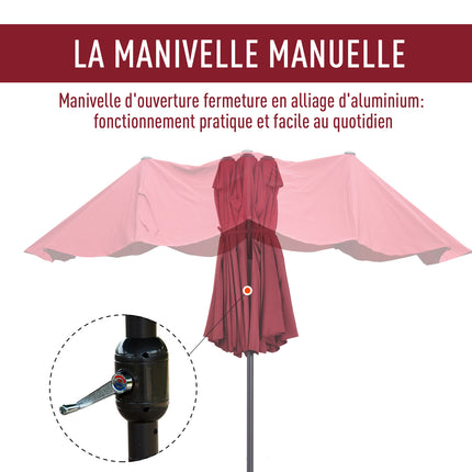 Ombrellone da Giardino Outsunny, Ombrellone Esterno Doppio Rettangolare 4.6L x 2.7L x H m con Apertura e Chiusura, Struttura in Acciaio, Tela 180 g/m², Ombrellone da Balcone, Piscina, Bordeaux