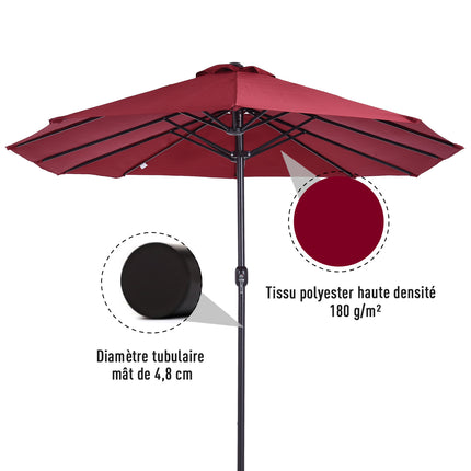Ombrellone da Giardino Outsunny, Ombrellone Esterno Doppio Rettangolare 4.6L x 2.7L x H m con Apertura e Chiusura, Struttura in Acciaio, Tela 180 g/m², Ombrellone da Balcone, Piscina, Bordeaux