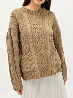 Cable-Knit Sweater with Front Pockets