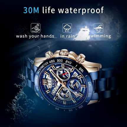LIGE 2024 New Men Watch Top Brand Luxury Hollow Watch Men Impermeabile Sport Cronografo Al Quarzo Orologio Da Polso Uomo Relogio Masculino
