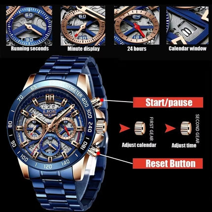 LIGE 2024 New Men Watch Top Brand Luxury Hollow Watch Men Impermeabile Sport Cronografo Al Quarzo Orologio Da Polso Uomo Relogio Masculino
