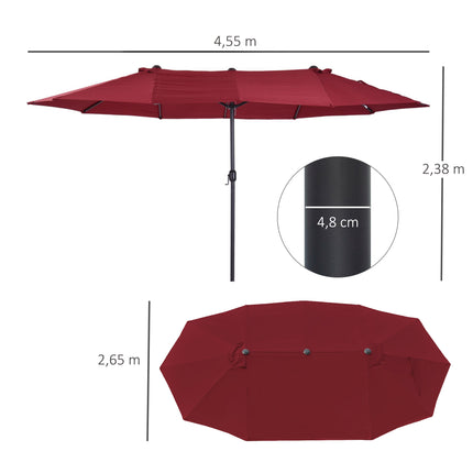 Ombrellone da Giardino Outsunny, Ombrellone Esterno Doppio Rettangolare 4.6L x 2.7L x H m con Apertura e Chiusura, Struttura in Acciaio, Tela 180 g/m², Ombrellone da Balcone, Piscina, Bordeaux